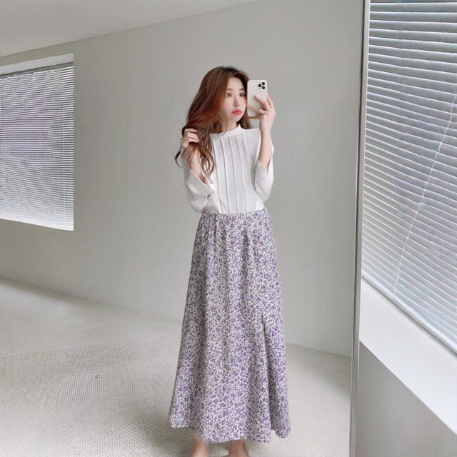 Qianjin Line N Home Wearing a graceful feeling, wearing both sides, elastic high waist printed mid-length fishtail skirt
