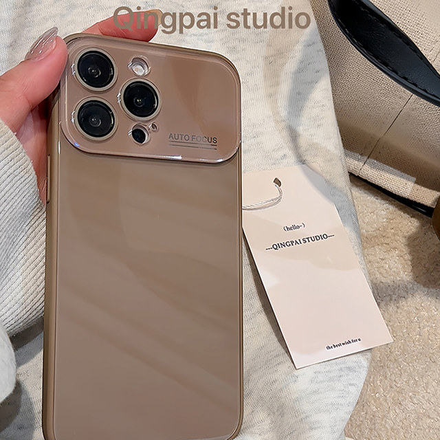 Lightweight solid color self-contained lens film glass case suitable for Apple 17promax mobile phone case iphone16pro new model 15 women's model 14 brown 13 high-end niche all-inclusive 12 hard shell 11