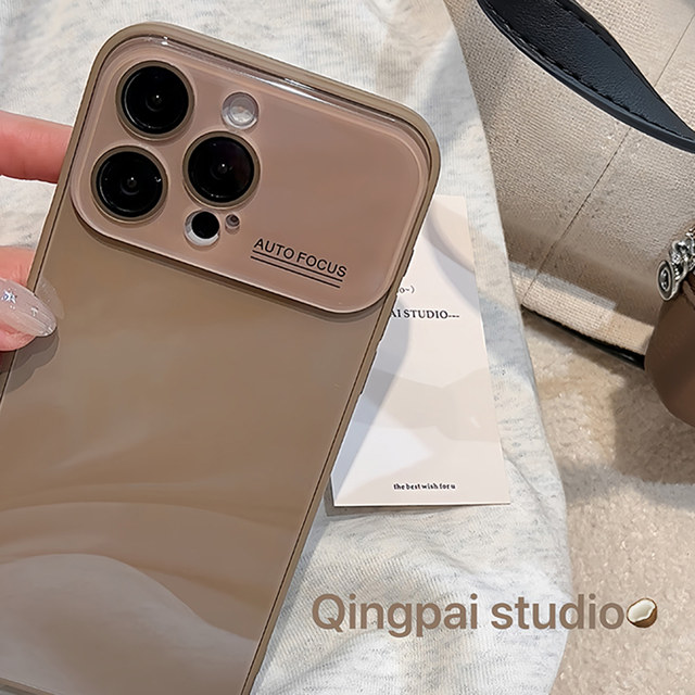 Lightweight solid color self-contained lens film glass case suitable for Apple 17promax mobile phone case iphone16pro new model 15 women's model 14 brown 13 high-end niche all-inclusive 12 hard shell 11