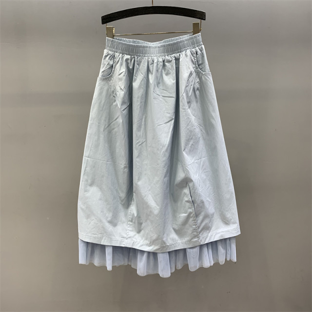 Mesh spliced ​​casual skirt for women 2025 summer new fashionable and versatile loose loose slim A-line long skirt