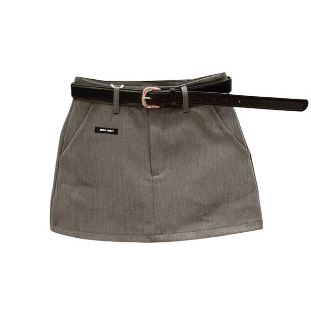 2025 spring and summer new gray suit skirt for women American retro high waist anti-exposure A-line hip skirt