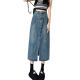 Internet celebrity niche pocket high waist denim slit skirt for women casual meat covering a character mid-length retro hip wrap skirt for women
