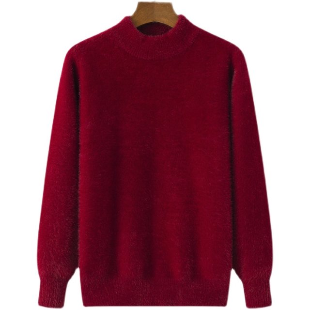 Middle-aged women's half-high neck thickened winter sweater mother's suit solid color pullover imitation mink wool knitted base top
