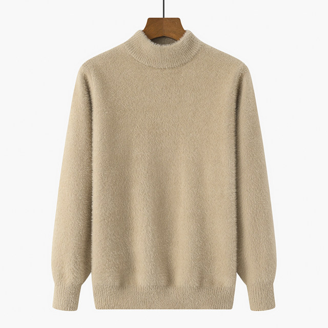 Middle-aged women's half-high neck thickened winter sweater mother's suit solid color pullover imitation mink wool knitted base top
