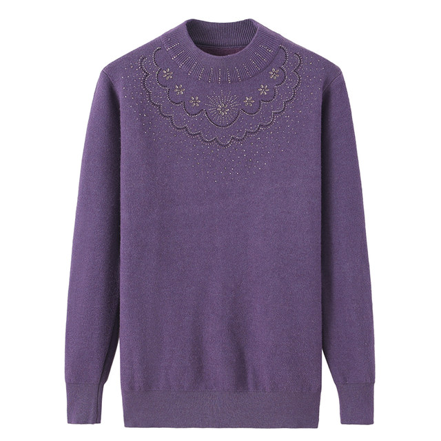 Middle -aged women's clothing thickened plus velvet half -high -necked sweater middle -aged and elderly mothers dressing large size knit sweater grandma top
