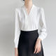 Fat MM large size women's professional shirt interview work clothes long sleeve chiffon shirt V-neck shirt base shirt 200 Jin [Jin equals 0.5 kg]
