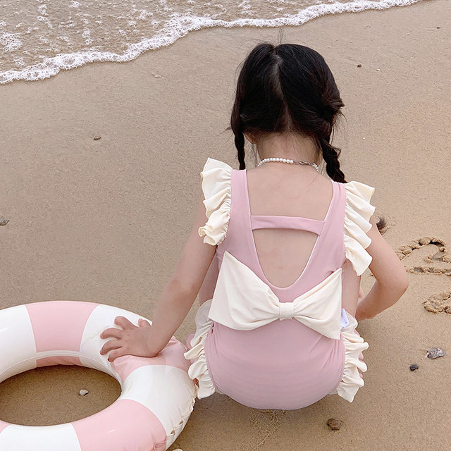 Girls swimwear children's quick-drying swimwear 2025 new Internet celebrity fairy backless one-piece bow bikini