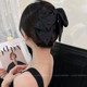 Black Hepburn style bow grab clip female high-end sense back head hair shark clip temperament elegant hair clip headdress