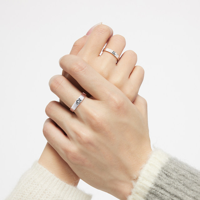Catiluo Fish Cat Love Couple Ring 925 Silver Ring Birthday Gift for Girlfriend and Boyfriend