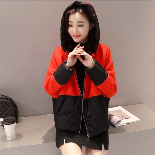 Off-season special cotton jacket for women new wool splicing contrasting color short cotton jacket for women for women fashionable thin small cotton jacket