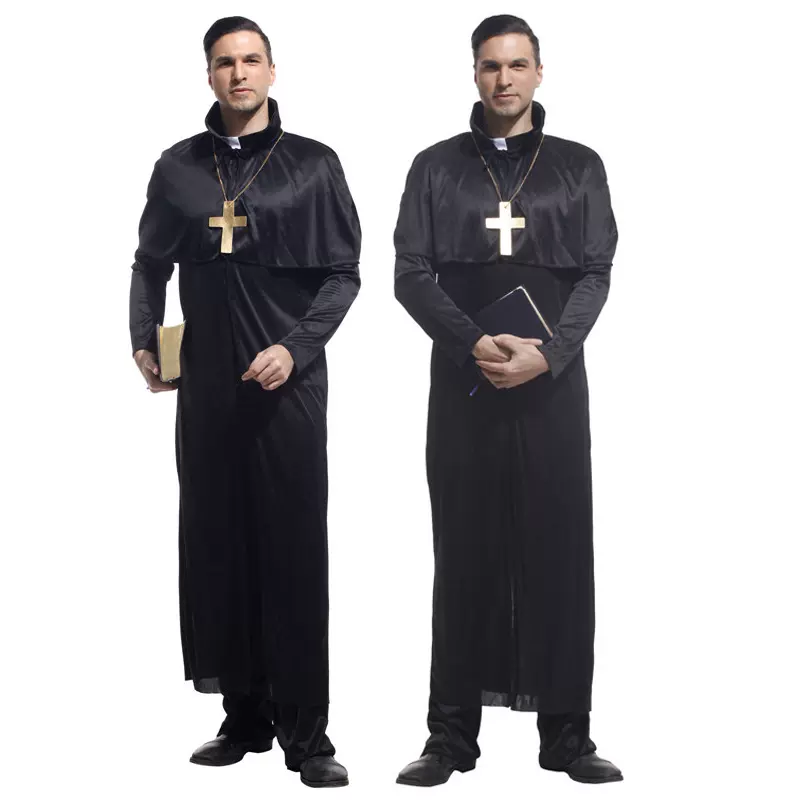 万圣节成人牧师袍教士人物服装修士神父服教父传教士修女服套装