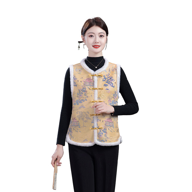 New Chinese-style national style vest for winter plus velvet and thickening, Western-style mom's large size warm Tang suit vest, vest