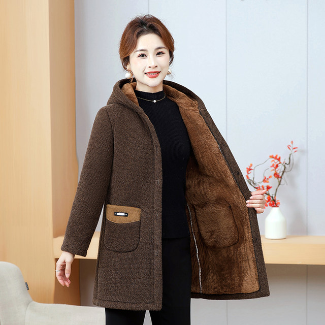 Mom's cotton-padded clothes new winter velvet thickened coat mid-length middle-aged and elderly women's lamb velvet warm cotton-padded jacket