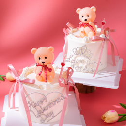 Red Valentine's Day Cake Decoration Bows Lighted Bear Lights Display Couple Watch Day Dress Up Accessories