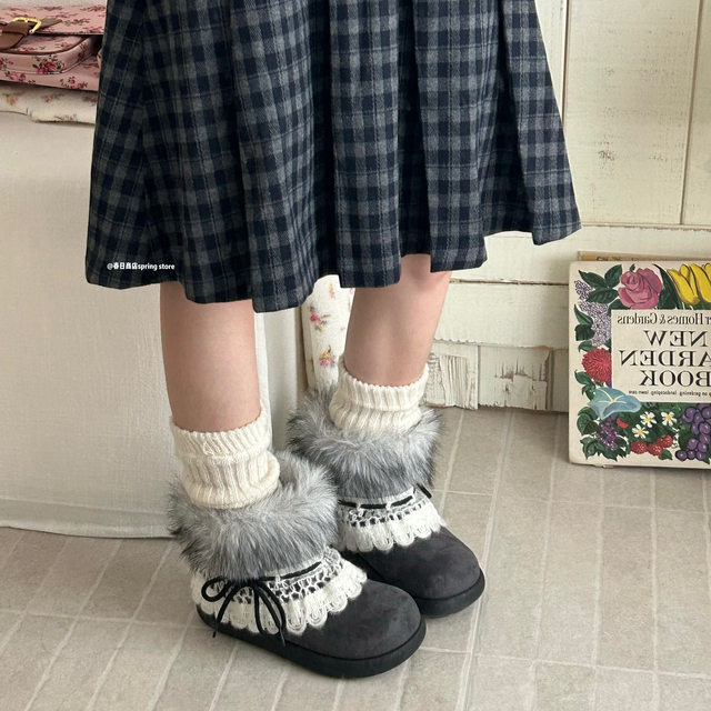 Kasuga Store Millennium Style Furry Snow Boots Women's 2025 New Winter Velvet Thickened Cotton Shoes Thick-soled Short Boots