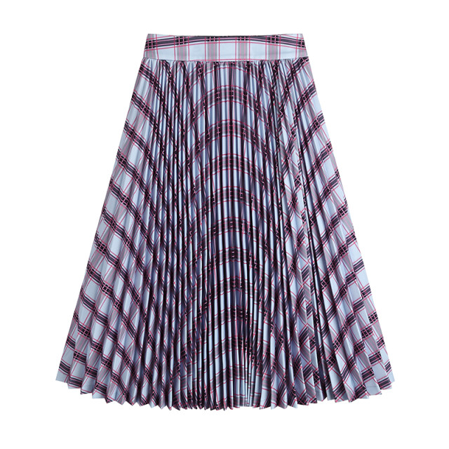 CAN winter new style printed plaid a-line pleated skirt for women with high waist slim and versatile mid-length skirt