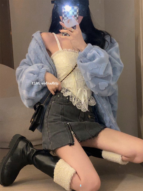 Large size fat girl denim skirt for women in spring and autumn new style with high waist slim hot girl short skirt with hip skirt pants
