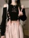Sweet and spicy off-shoulder knitted long-sleeved T-shirt for women in spring and autumn new large-size fat sister straps butterfly slim top