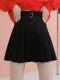 Black pleated short skirt new autumn and winter design sense large size fat girl letters abdomen elastic high waist A-line skirt