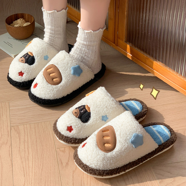 Cotton slippers for women, autumn and winter 2025 new style, fashionable indoor home couple, cute plush slippers for men