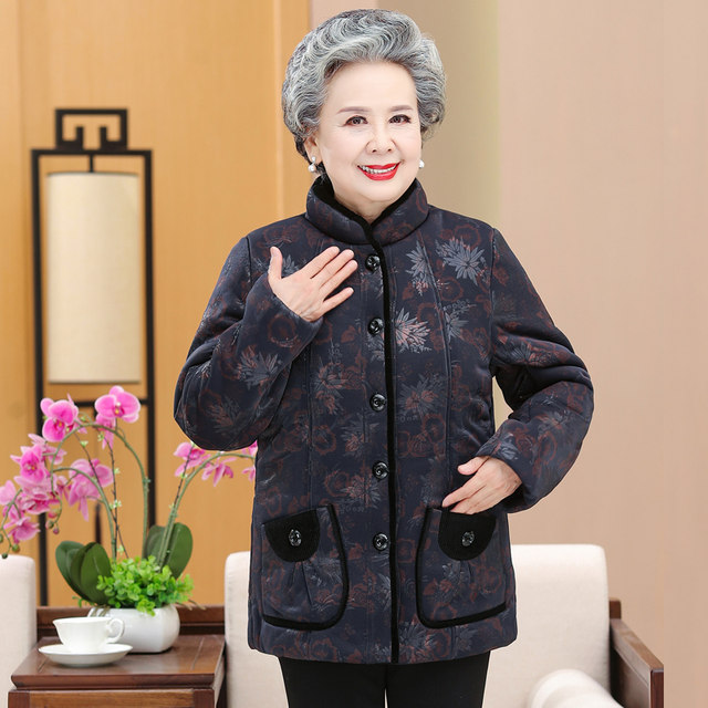 70-80-year-old 90 elderly women's cotton jacket thick grandma winter clothes cotton jacket mother-in-law cotton jacket plus velvet wife jacket
