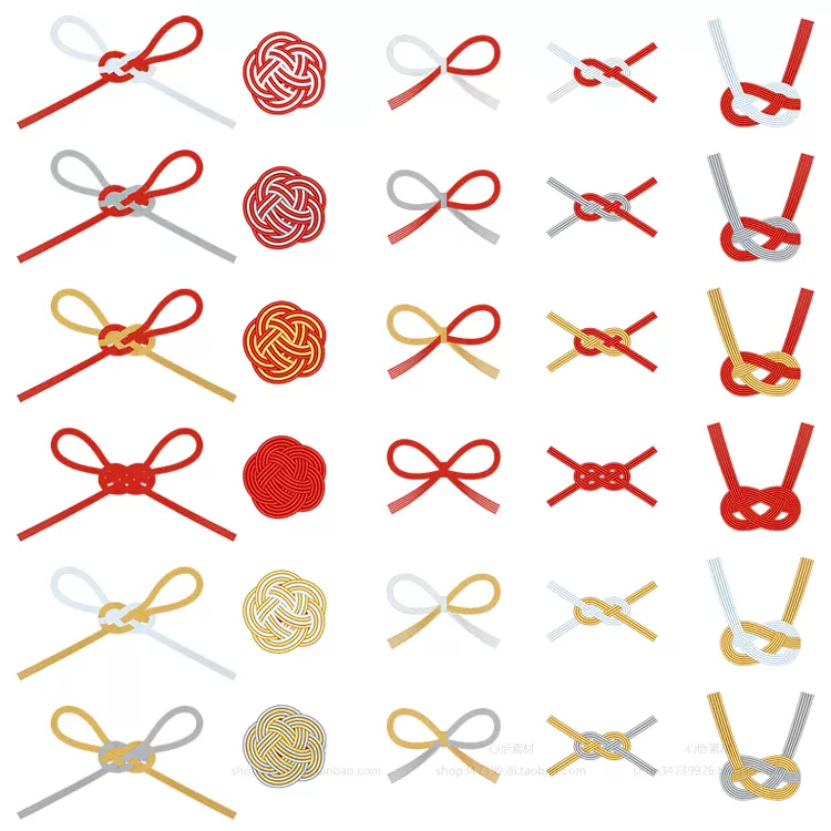 497 日式和风传统水引蝴蝶结装饰美化ps平面设计印刷ai矢量素材