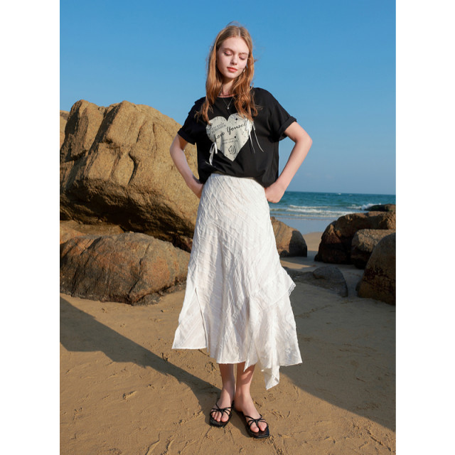 Three Color 2025 Summer New White Moonlight Skirt Lace Spliced ​​A-line Skirt Romantic Long Skirt M