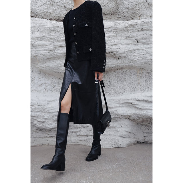 IORE designer original minimalist versatile wild leather thick heels and knee boots but knee boots