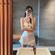 White suspender high waist skirt bikini swimsuit for women three-piece Korean ins small breasts gathered sexy hot spring