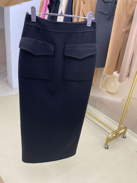 Slim MM2024 autumn and winter new product pure cashmere double-sided hunting pocket one-step skirt temperament pure handmade midi skirt