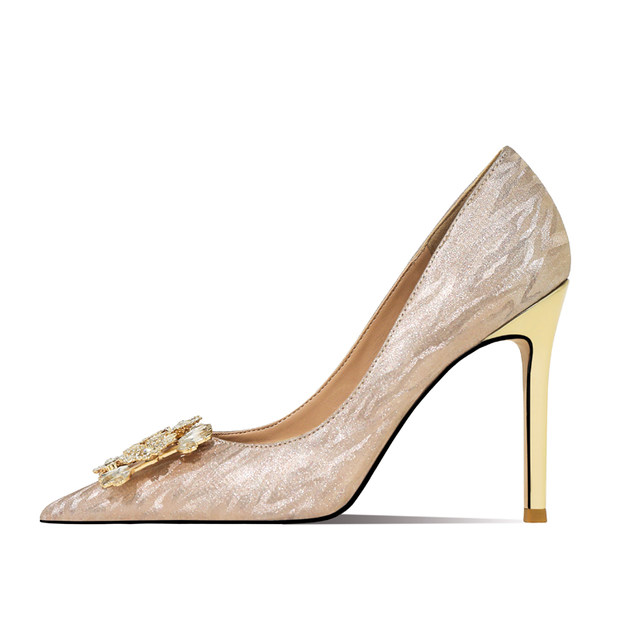 Wedding shoes for women 2025 new main wedding dress bride shoes sequins champagne crystal shoes pointed toe slim heels high heels for women