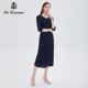 Aidana spring and summer new Tibetan blue round collar hot drill dress waist seven -point sleeve A -line skirt temperament fashion