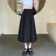 College style gray suit pocket pleated skirt mid-length large size high waist slim design casual and versatile long skirt