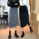 Large size irregular fold split skirt mid -length high -waisted commute bag hip skirt A -line long skirt fat mm summer
