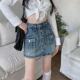 Retro design sense high waist slit denim skirt for women with autumn and winter large size fat mm slim A-line hip short skirt pants
