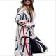 New autumn large-size women's clothing European and American style casual loose slim printed windbreaker lapel woolen coat coat
