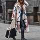 New autumn large-size women's clothing European and American style casual loose slim printed windbreaker lapel woolen coat coat
