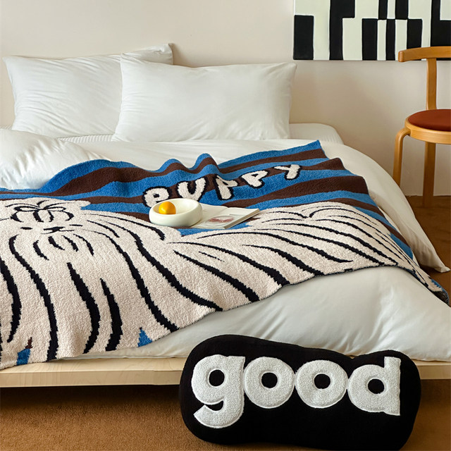 American blue striped puppy multifunctional knitted half-side blanket blanket lunch blanket cover blanket thickened blanket bedroom