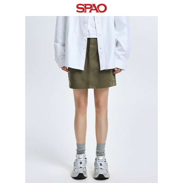 SPAO Korean style summer ladies fashion style solid color skirt denim skirt