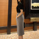 Gray half-pack skirt women's double pocket spring and autumn high-waist hip skirt commuting solid color suit skirt slimming mid-length style