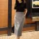 Gray half-pack skirt women's double pocket spring and autumn high-waist hip skirt commuting solid color suit skirt slimming mid-length style