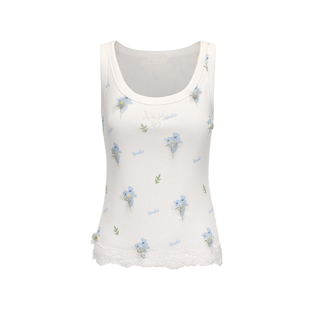 XIAOLI Xiaoli Fashion New White Blue Floral Sports Knitted Vest CHENSHOP Designer Buyer Store