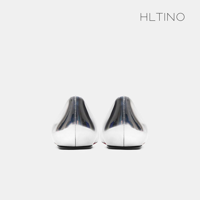 2025 new French silver pointed toe flat shoes female temperament celebrity with shallow mouth heightened red sole shoes large size