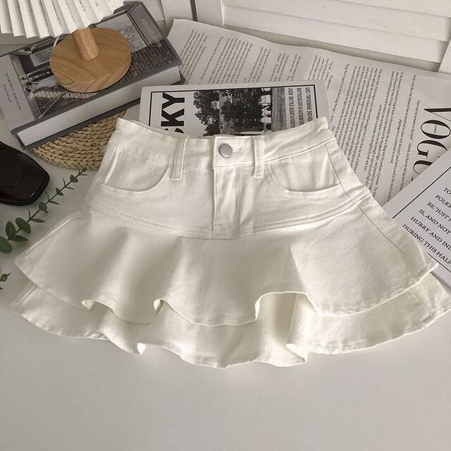 
Ruffled denim skirt for women 2025 summer new versatile high-waisted small sweet and hot girl slim short skirt