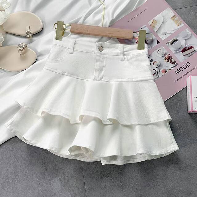 
Ruffled denim skirt for women 2025 summer new versatile high-waisted small sweet and hot girl slim short skirt