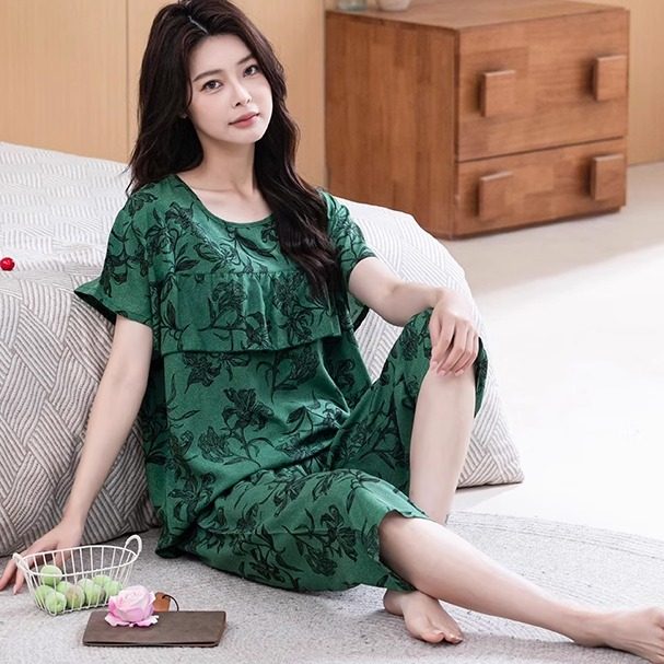 In summer, you can wear cotton and silk home clothing set women thin loose artificial cotton pajamas. Two sets of anti -convex spots
