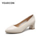 Yierkang women's shoes 2025 new light mouth single shoes genuine leather pointed toe thick heel French temperament commuting work leather shoes