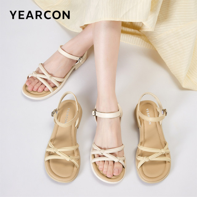 Yierkang women's shoes 2025 summer mother sandals beautiful fairy style soft sole with skirt Roman beach shoes