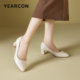 Yierkang women's shoes 2025 new light mouth single shoes genuine leather pointed toe thick heel French temperament commuting work leather shoes