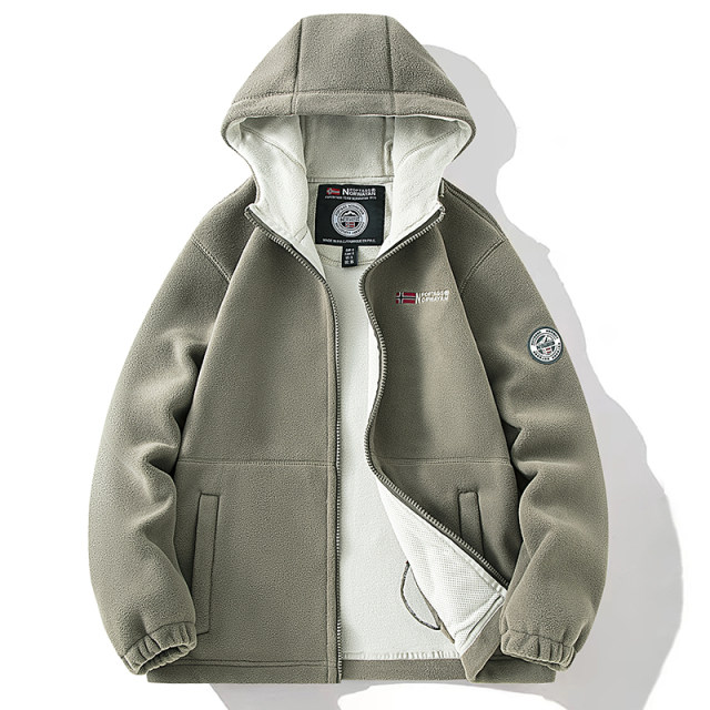 Double-sided fleece jacket for men in autumn and winter thickened warm hooded fleece jacket loose large size plus velvet sweatshirt